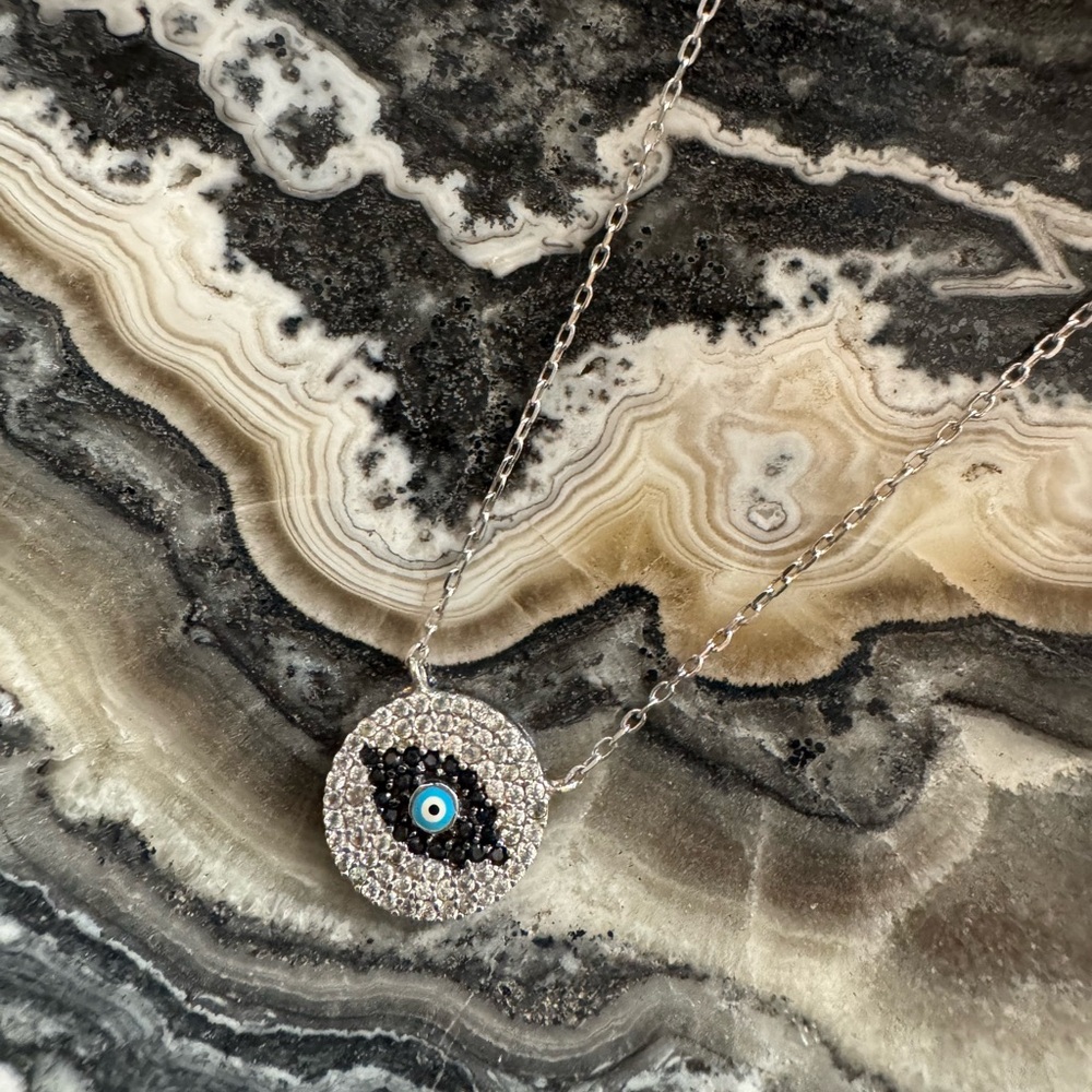 Petite awesome blue evil eye sterling necklace with extender.